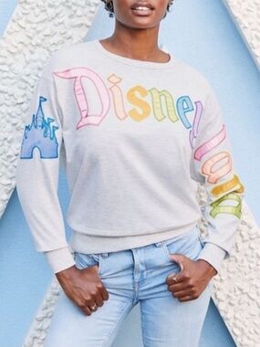 NWT DISNEYLAND Rainbow Satin Letters Crew Neck Sweatshirt